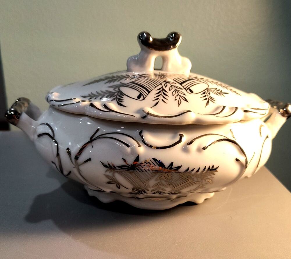 797.  25th Silver Anniversary Lidded Dish Norcrest Fine China